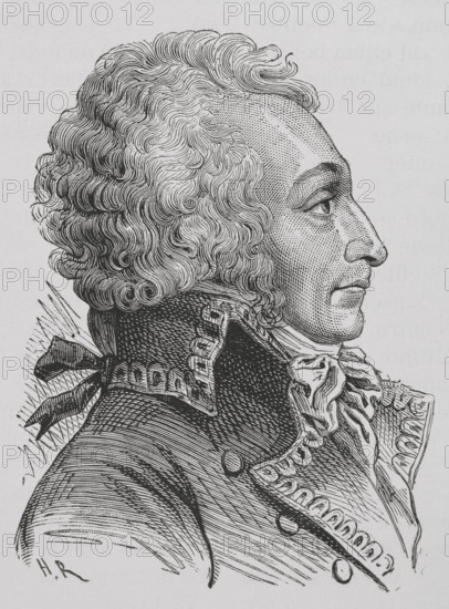 Alexandre de Beauharnais, Viscount of Beauharnais (1760-1794). French aristocrat, military officer and politician. Elected deputy to the Estates General in 1789, he became a member of the Constituent Assembly in which he supported the abolition of feudal privileges. The Revolutionary Tribunal tried him for treason, sentencing him to the guillotine during the Reign of Terror. Portrait. Engraving. ""History of the French Revolution"". Volume I, part 2, 1879.