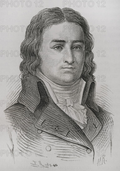 Francois-Louis Bourdon (1758-1798), also known as Bourdon de l'Oise. French politician of the Revolutionary period. On 27 July 1794, at the beginning of the Thermidorian Reaction, he was one of the deputies delegated to aid Paul Barras to suppress the insurrection of the Paris Commune in favour of Robespierre. Portrait. Engraving. ""History of the French Revolution"". Volume I, part 2, 1879.