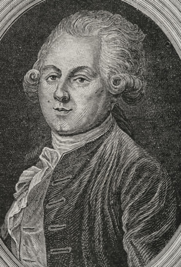Louis-Sebastien Mercier (1740-1814). French writer, playwright and critic of Pre-Romanticism. Deputy of the National Convention and member of the Council of Five Hundred. Portrait. Engraving by Pannemaker. ""History of the French Revolution"". Volume I, part 2, 1879.