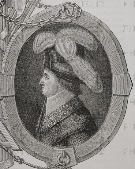 Jean-Francois Reubell (1747-1807). French politician and diplomat. Constituent deputy to the National Convention (1792-1795), Feuillant (Club des Feuillants) and later Montagnard (La Montagne), he supported the regicide of King Louis XVI and the war against the First Coalition. President of the Executive Directory of the French Republic and president of the Directory on 11 November 1795. Portrait. Drawing by Jean Baptiste Lienard. Engraving by Pannemaker. ""History of the French Revolution"". Volume I, part 2, 1879.
