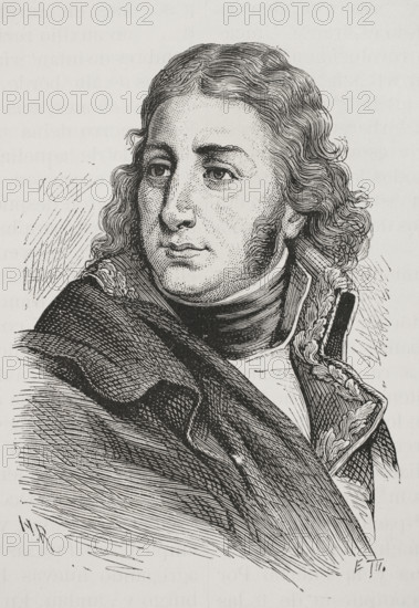 Pierre Francois Augereau (1757-1816). French general. Marshal of the Empire in 1804. Duke of Castiglione. Portrait. Engraving. ""History of the French Revolution"". Volume I, part 2, 1879.