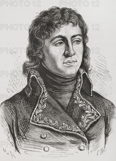 Louis Charles Antoine Desaix (1768-1800). French general. Portrait. Engraving. ""History of the French Revolution"". Volume I, part 2, 1879.