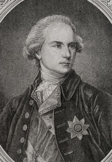 James Harris (1746-1820), 1st Earl of Malmesbury. English diplomat. Portrait. Engraving by Hebert. ""History of the French Revolution"". Volume I, part 2, 1879.
