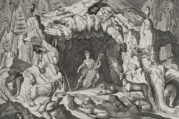 Design of a grotto of Orpheus from ""Les Raisons des forces mouvantes"", by French engineer and landscape architect Salomon de Caus (1576–1626), 1624. Engraving. XVIIme siecle: lettres, sciences et arts, France 1590-1700 (17th century: letters, sciences and arts), by Paul Lacroix. Published in Paris by Librairie de Firmin-Didot et Cie, 1882.