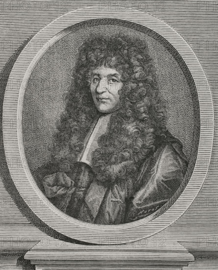 Guy-Crescent Fagon (1638-1718). French physician and botanist. Chief physician to King Louis XIV of France between 1693 and 1715. Engraving by Huyot based on the portrait by Hyacinthe Rigaud (1659-1743). XVIIme siecle: lettres, sciences et arts, France 1590-1700 (17th century: letters, sciences and arts), by Paul Lacroix. Published in Paris by Librairie de Firmin-Didot et Cie, 1882.