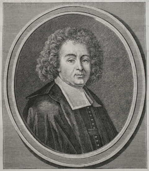 Louis Moreri (1643-1680). French Catholic priest, scholar, encyclopedist and genealogist. Portrait. Engraving. XVIIme siecle: lettres, sciences et arts, France 1590-1700 (17th century: letters, sciences and arts), by Paul Lacroix. Published in Paris by Librairie de Firmin-Didot et Cie, 1882.