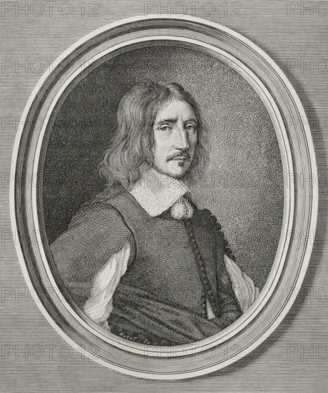 Georges de Scudery (1601-1667). French dramatist, novelist and poet. Portrait. Engraving by Huyot after Robert Nanteuil (1623-1678). XVIIme siecle: lettres, sciences et arts, France 1590-1700 (17th century: letters, sciences and arts), by Paul Lacroix. Published in Paris by Librairie de Firmin-Didot et Cie, 1882.