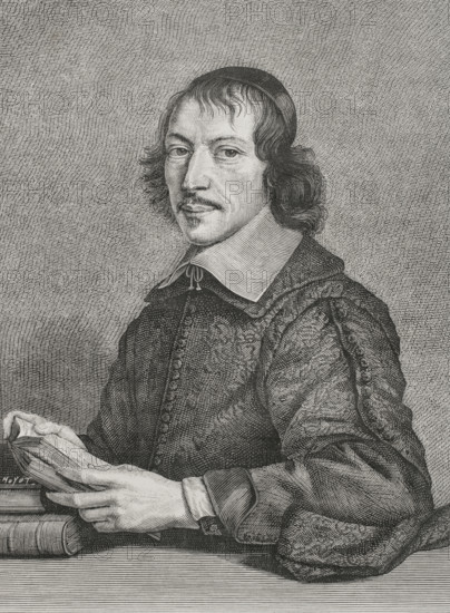 Gilles Menage (1613-1692). French grammarian and writer. Portrait. Engraving by Huyot after Robert Nanteuil (1623-1678), c. 1652. XVIIme siecle: lettres, sciences et arts, France 1590-1700 (17th century: letters, sciences and arts), by Paul Lacroix. Published in Paris by Librairie de Firmin-Didot et Cie, 1882.