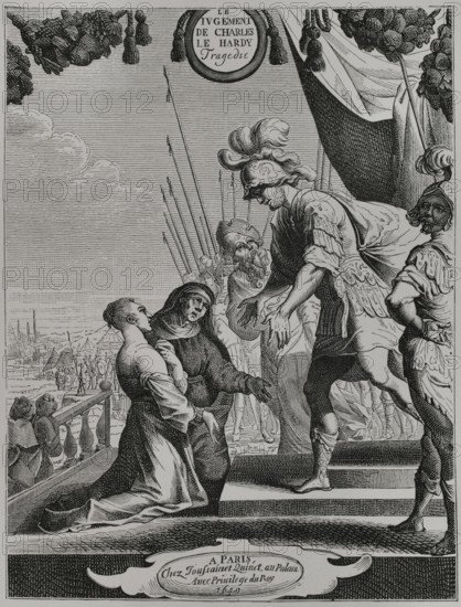 Le Jugement equitable de Charles Le Hardy, dernier duc de Bourgoigne, tragedie"", 1645. By the French poet and playwright Andre Mareschal (c. 1603–c. 1648). Engraving. Paris, published by Toussaint Quinet, 1649. XVIIme siecle: lettres, sciences et arts, France 1590-1700 (17th century: letters, sciences and arts), by Paul Lacroix. Published in Paris by Librairie de Firmin-Didot et Cie, 1882.
