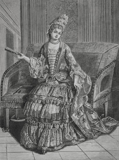 Elisabeth Christine of Brunswick-Wolfenbüttel (1691-1750). Empress consort of the Holy Roman Empire and queen consort of Hungary and Bohemia, by her marriage to Emperor Charles VI (1685-1740), Archduke Charles of Austria. Portrait. Anonymous 17th-century engraving published in Paris by Jean Mariette. XVIIme siècle: lettres, sciences et arts, France 1590-1700 (17th century: letters, sciences and arts), by Paul Lacroix. Published in Paris by Librairie de Firmin-Didot et Cie, 1882.