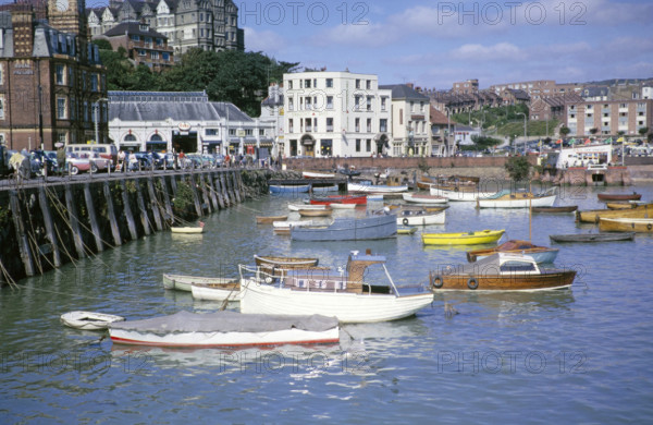 Boats in the harbour, Folkestone, Kent, England, UK early 1960s.