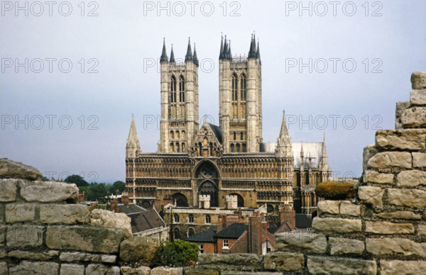 Lincoln cathedral church from the castle, Lincoln, Lincolnshire, England, UK early 1960s.