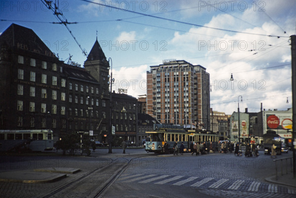 City centre view centred on Hotel Viking, Oslo, Norway, 1958 now the Clarion Hotel The Hub.