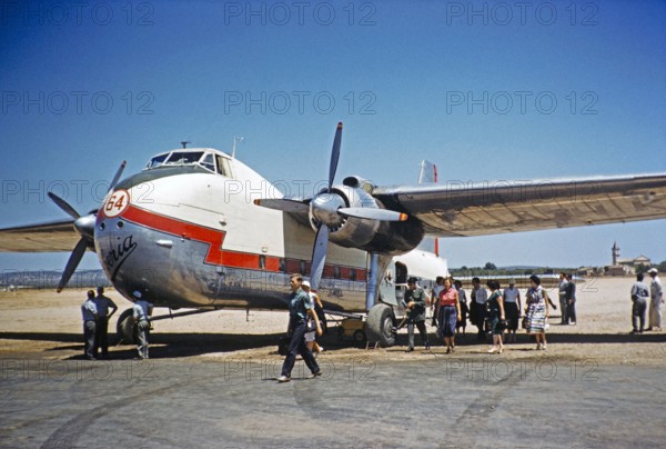 Bristol 170 Freighter Wayfarer aircraft, Iberian airways, Palma, Mallorca, Balearic Islands, Spain 1958.