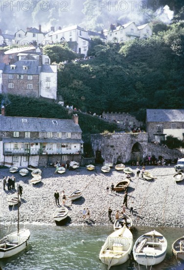 Harbour waterfront, Clovelly, North Devon, England UK September 1968.