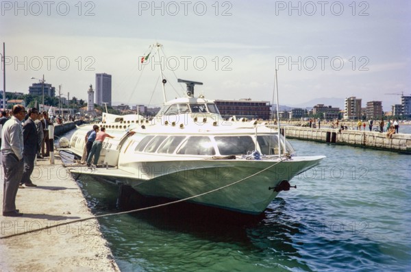 Hydrofoil boat, Rimini, Adriatic coast, Emilia-Romagna region, Italy 1969.