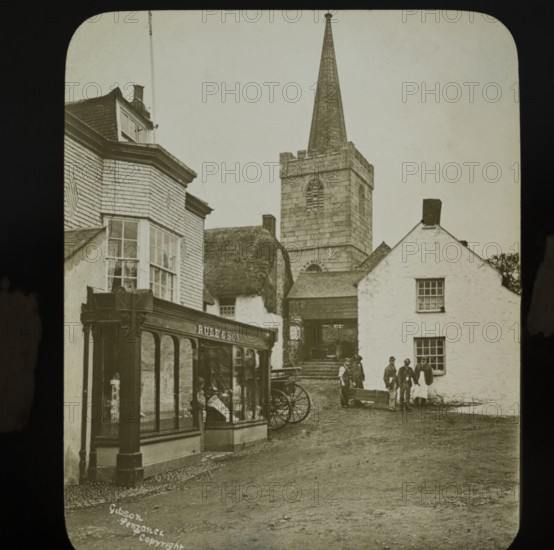 Men carrying coffin from church presumably a victim of the SS Mohegan shipwreck, St Keverne, Cornwall, England, UK 1898,.