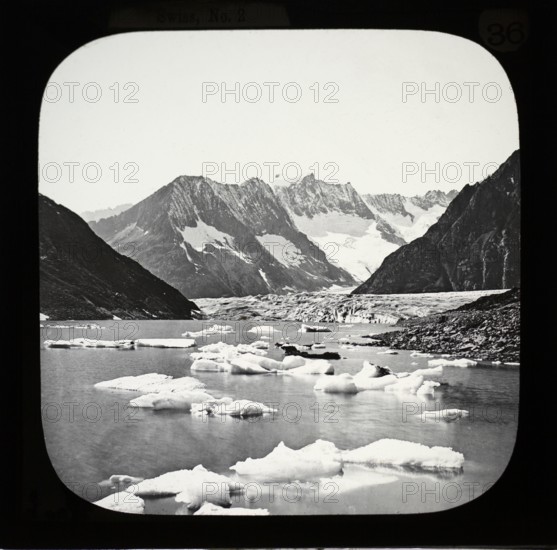 Magic lantern slide of Alpine glacier in Switzerland Le lac de Märjele, Aletschhorn, Märjele Lake, Aletschhorn mid 1800s.