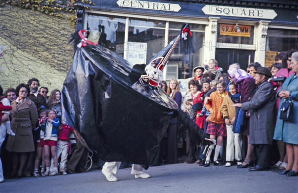 Obby Horse May Day festival, Padstow, Cornwall, England, UK 1975 - The Old 'Oss.