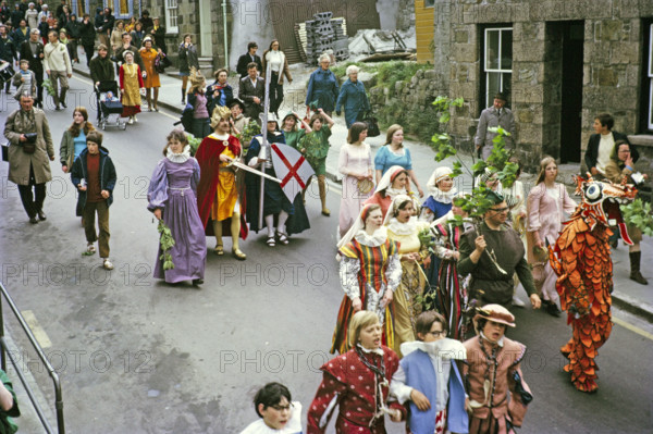 Flora Day, Hal-al-Tow ceremony, Helston, Cornwall, England, UK 1973.