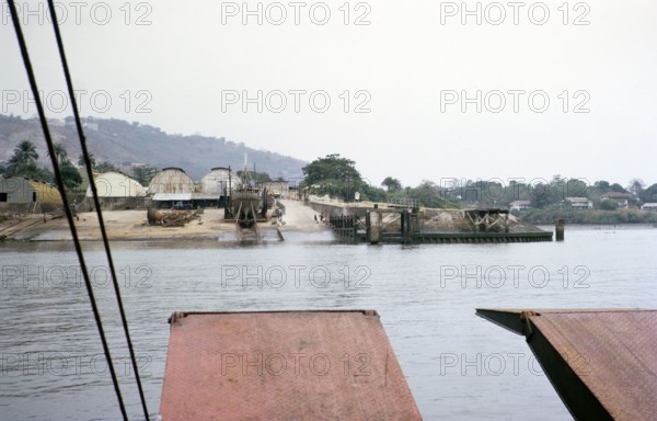 Front of boat approaching Kissy ferry terminal at Freetown, Sierra Leone, west Africa 1963.