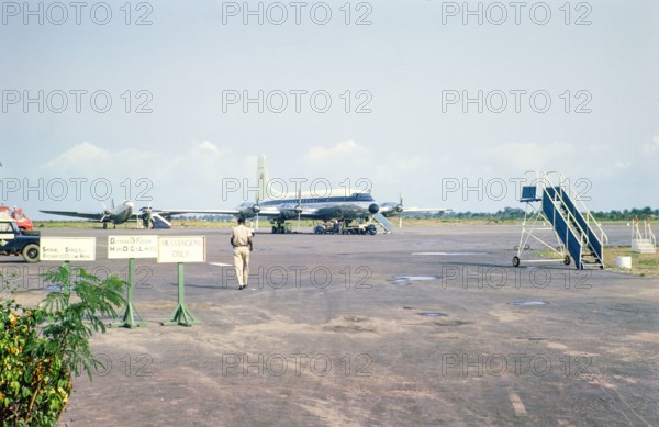 British United Airways Bristol Britannia plane, Kotoka International Airport, Accra, Ghana, west Africa 1963 - 1964.