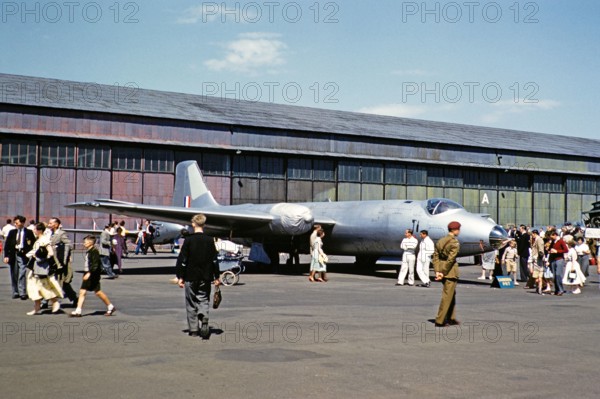 English Electric Canberra PR7 plane at military airshow, England, UK 1950-1955.