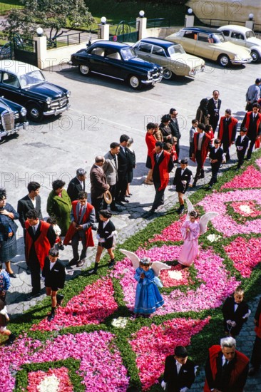 Street religious procession, Procissao de Senhor der Infernos, Furnas, Sao Miguel Island, Azores, Portugal, April 1964.
