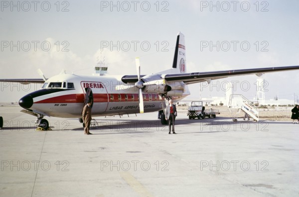 Fokker F-27-600 Friendship aircraft, Iberia Lineas Aereas de Espana, Tenerife, Canary Islands, Spain, 1971.