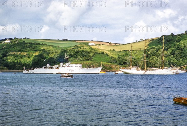 Royal Navy ship F50 HMS Venus, Type 15 Frigate built 1943, Dartmouth, south Devon, England, UK, 1956.