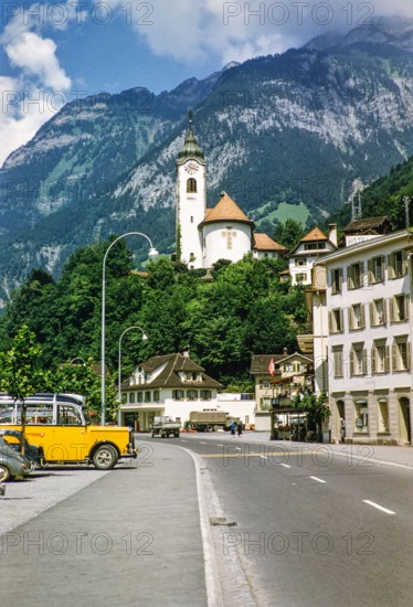 Church of the Sacred Heart of Jesus, Pfarrkirche Herz Jesu, Fluelen or Flüelen, Lake Lucerne, Canton of Uri, Switzerland, Europe,1950s.