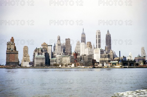 City skyline of skyscrapers, Manhattan, New York, NY State, USA c 1953.