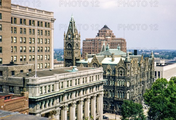 Oblique angle raised view from rooftop of Old City Hall building, Richmond, Virginia, USA c1953.