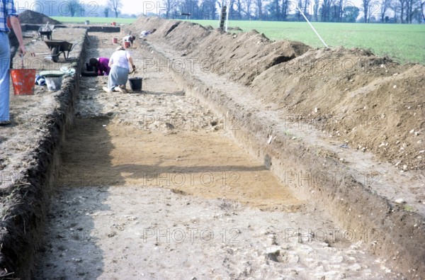 Archaeological excavation of neolithic causewayed enclosure, Great Wilbrahim, Cambridgeshire, England, UK 1976.