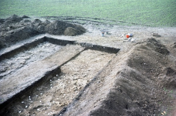 Archaeological excavation of neolithic causewayed enclosure, Great Wilbrahim, Cambridgeshire, England, UK 1976.