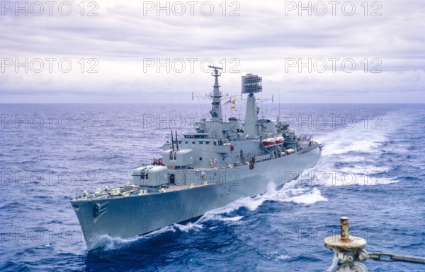 HMS Glamorgan, County-class destroyer naval ship,  Atlantic Ocean, Royal Navy, slide dated February 1972.