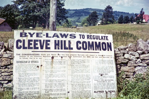 Bye-Laws notice at Cleeve Hill Common, Gloucestershire, England, UK 1960s.