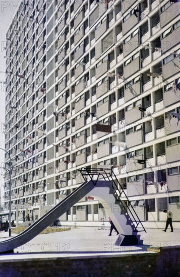 Low cost housing high rise blocks of flats, New Kowloon, Hong Kong, Asia 1965.