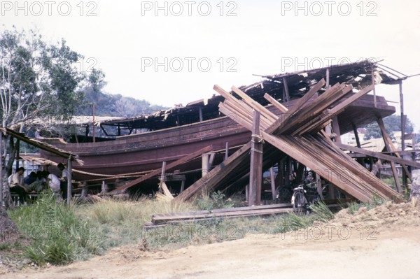 Boatbuilding, Mersing, Johor, Malaya, Malaysia, south east Asia 1964.