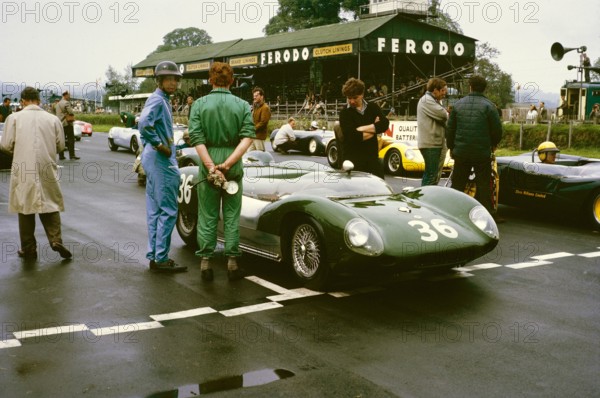 Bill de Selincourt, Whitsun Sports car race 3 June 1963, First place winner, Lotus Climax car on start line, Goodwood, England, UK.