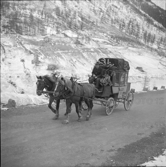 Diligence crossing over the Simplon pass, 1950