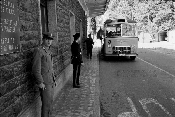 Post bus at customs facilities in Gandria 1966