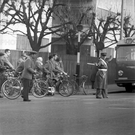 Private traffic police at Hoffmann-La Roche in Basle 1961