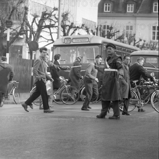 Private traffic police at Hoffmann-La Roche in Basle 1961
