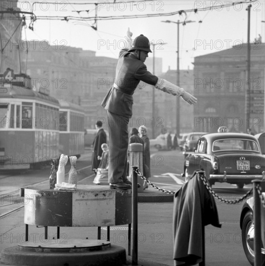 Drivers give presents to traffic policeman in Zurich 1959
