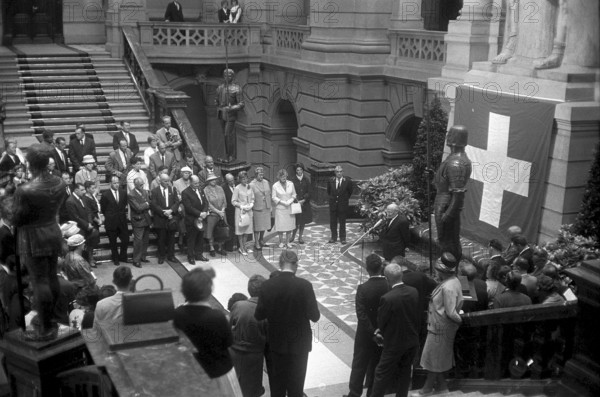Swiss expatriate visiting the Federal Parliament Building 1964