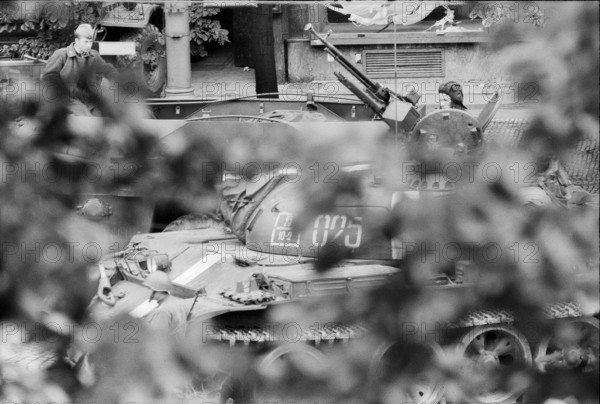 Prague 1968 after the invasion of the Warsaw Pact troops: Soviet tanks