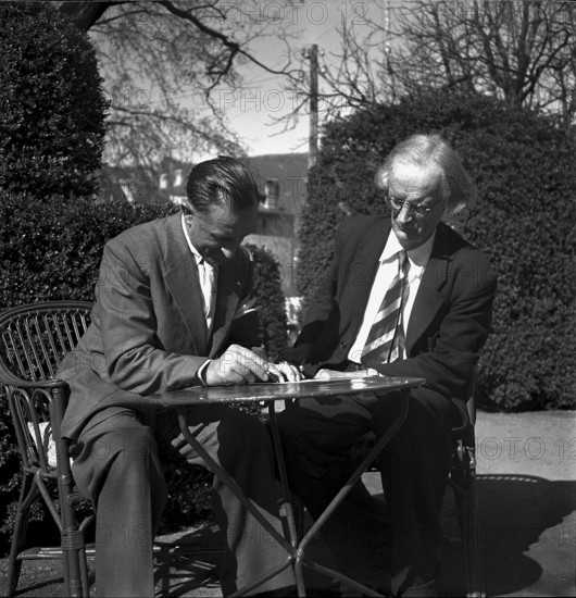 Deep-sea research scientists Pietro Vassena and Auguste Piccard, Sierre 1948