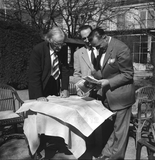 Deep-sea research scientists Auguste Piccard and Pietro Vassena, Sierre 1948