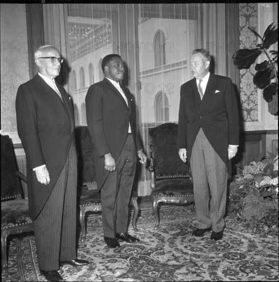 Federal Councillor Spuehler, ambassador Alues, President Schaffner. Berne 1966